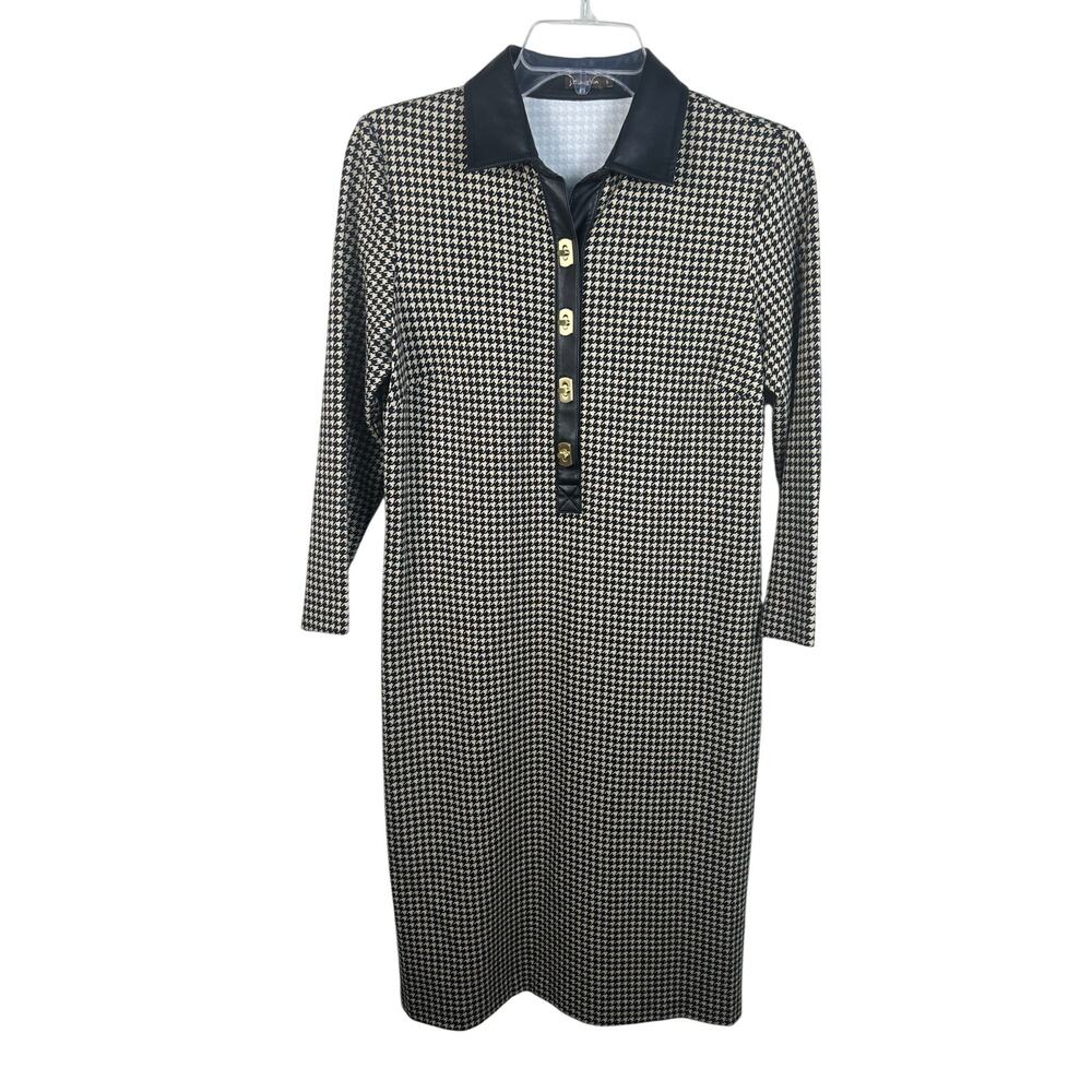 J. McLaughlin Sheath Dress Women Small Black Houndstooth Excellent Turn Lock